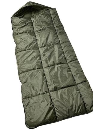 Спальный мешок зимний с флисом (одеяло с капюшоном) олива размер 220х90 см