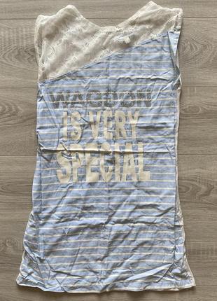 Waggon длинная футболка майка 42 xl paris голубая с кружевом