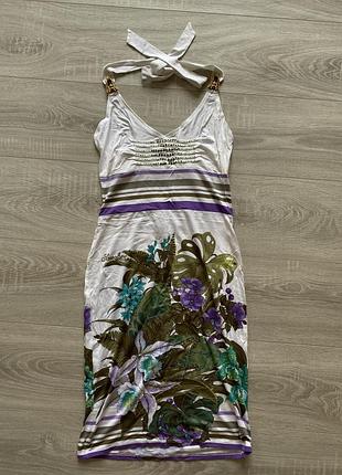 Платье белое sassofono в цветочный принт со стразами