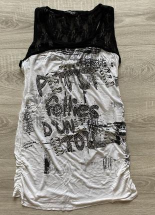 Майка белая с черным кружевом charlize istanbul