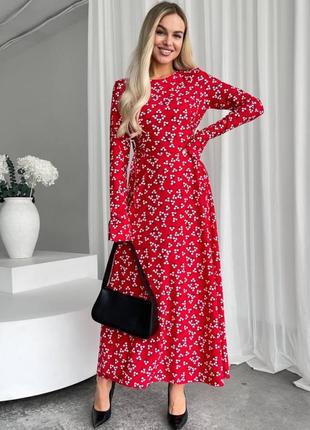 Красное женское платье миди с шнуровкой на талии в цветочный принт женское длинное платье свободного кроя с имитацией корсета в цветы