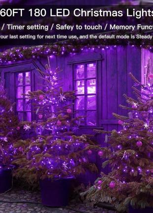 Рождественские светодиодные гирлянд, 180 светодиодов, (прозрачный кабель, вилка, 8 режимов, ip44)4 фото