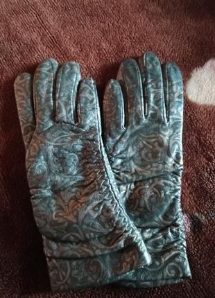 Шкіряні перчатки(s) 6,5-7р. смарагдово-чорно-золоті6 фото