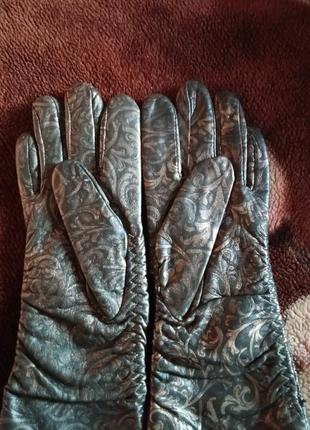 Шкіряні перчатки(s) 6,5-7р. смарагдово-чорно-золоті4 фото