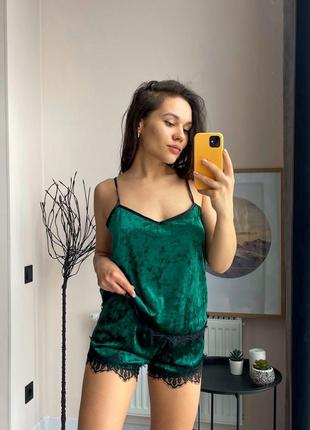 Женская пижама шорты и майка велюровая, мягкая удобная пижама двойка женская