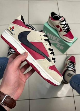 Чоловічі кросівки бежеві з бордовим nike sb dunk low ps (play station)