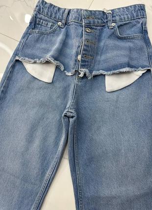 Голубые женские джинсы оверсайз свободного кроя женские джинсы палаццо с разрезами дырками3 фото