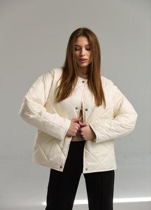 Стеганая весенняя куртка на кнопках с карманами, женская куртка деми на весну10 фото