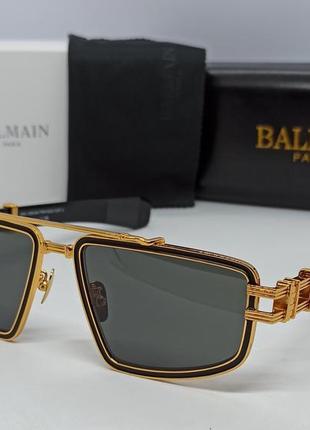 Очки в стиле balmain bps-139b унисекс солнцезащитные черные в золотой металлической оправе