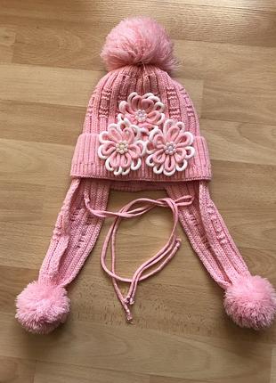Тепла шапка для дівчаток осінь/ зима. на 2-4 роки