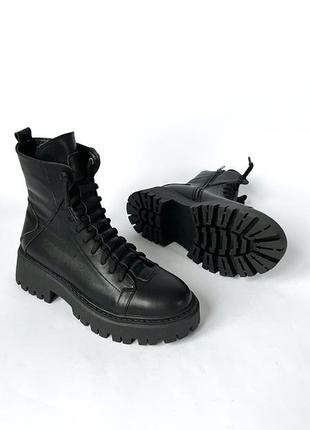 Шкіряні черевики боти з натуральної шкіри на шнурівках демі зимові зима3 фото