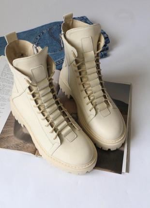 Шкіряні черевики боти з натуральної шкіри на шнурівках демі зимові зима5 фото