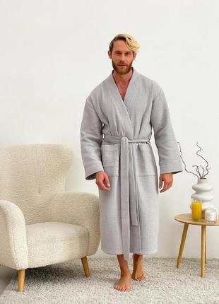 Чоловічий вафельний халат, сірий1 фото