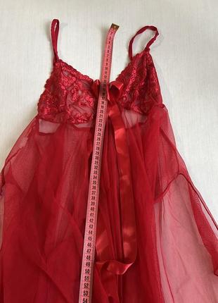 Красный пенюар сетка длинный миди макси пеньюар платье ночнушка на бретелях эротическое романтичное белье с кружевом7 фото