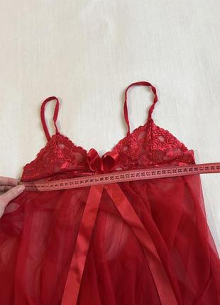 Красный пенюар сетка длинный миди макси пеньюар платье ночнушка на бретелях эротическое романтичное белье с кружевом9 фото