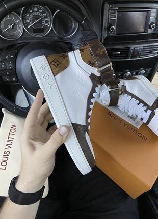 Жіночі круті шкіряні кросівки sneakers high brown white4 фото