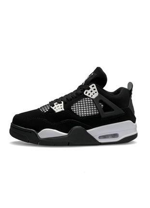 Женские кроссовки nike air jordan 4 retro black white черные спортивные кеды из натурального нубука найк