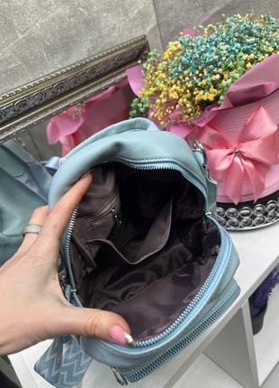 Женский шикарный и качественный рюкзак сумка для девушек из эко кожи голубой7 фото