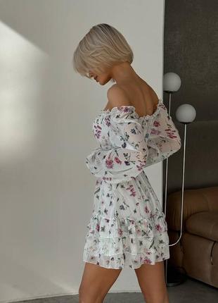 Шифоновое платье с имитацией корсета с цветочным принтом, платье мини с открытыми плечами4 фото