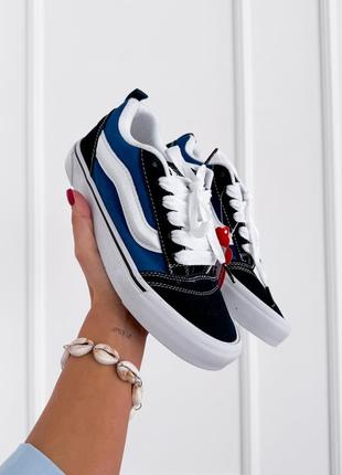 Класні жіночі та чоловічі кеди vans knu skool black navy чорні з синім