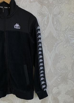 Чорна велюрна кофта світшот светр худі лонгслів олімпійка з лампасами kappa оригінал4 фото