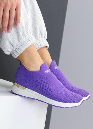 Фиолетовые легкие текстильные кроссовки мокасины сетка 36-40
