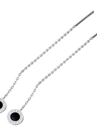 Сережки-протяжки срібні римські цифри з чорною емаллю, довгі сережки-ниточки 7.5 см, срібло 925 проби5 фото