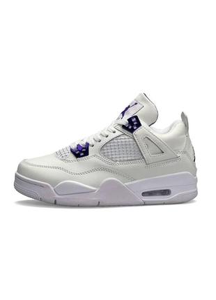 Женские кожаные кроссовки nike air jordan 4 retro purple белые спортивные кеды из натуральной кожи найк