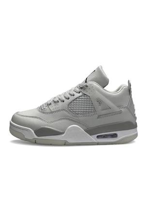 Женские кожаные кроссовки nike air jordan 4 retro gray white серые спортивные кеды из натуральной кожи найк