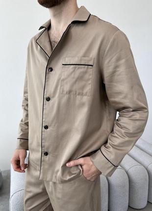 Піжама чоловіча cosy з cатину (штани+сорочка), iced coffee5 фото