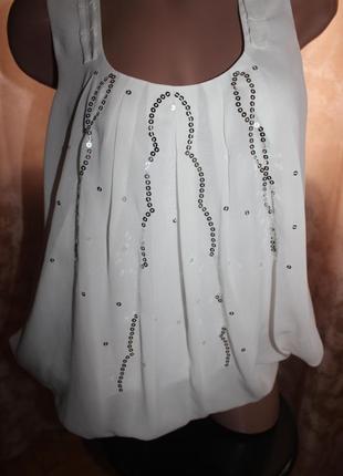 Блуза біла з паєтками шифонова повітряна3 фото