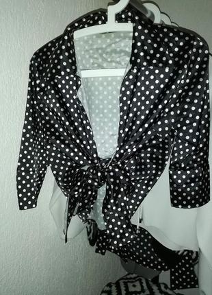 Блуза в горошек с завязкой черная2 фото