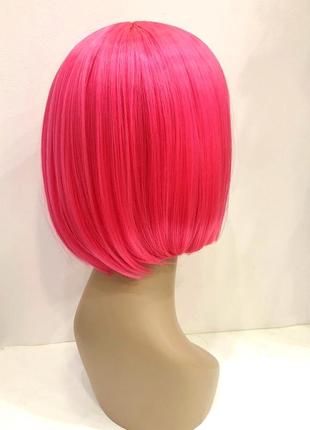 Парик яркий розовый каре ровный прямой с пробором термостойкие волосы + шапочка под парик в подарок!5 фото