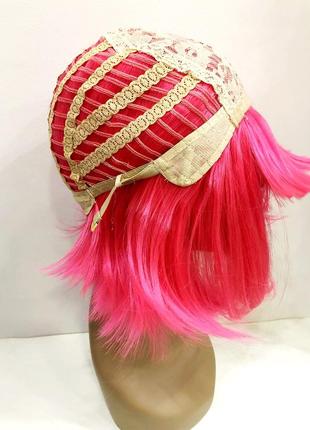Парик яркий розовый каре ровный прямой с пробором термостойкие волосы + шапочка под парик в подарок!4 фото
