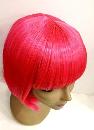 Парик яркий розовый каре ровный прямой с пробором термостойкие волосы + шапочка под парик в подарок!3 фото