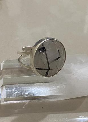 Красивый перстень природный турмалиновый кварц волосатик шерл2 фото