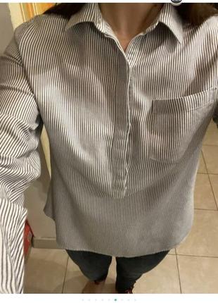 Белая блуза в серую трендовую полоску zara1 фото