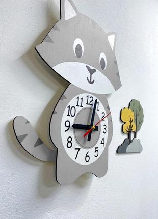 Детские часы настенные с маятником :: кот серый (33х28 см)