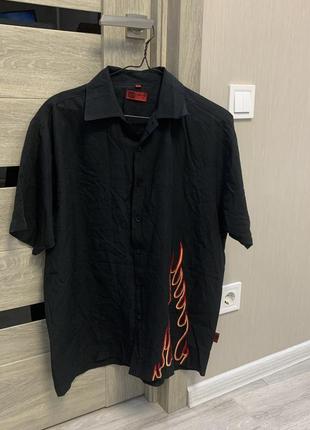 Сорочка гавайська з вогнями flame shirt hawaii y2k rock1 фото