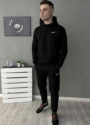 Демисезонный спортивный костюм nike черный худи + брюки (двонитка)⚫️