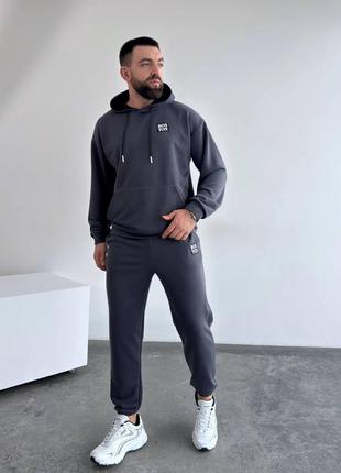 Костюм мужской худи с капюшоном брюки на резинке графит8 фото