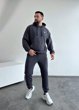 Костюм мужской худи с капюшоном брюки на резинке графит4 фото