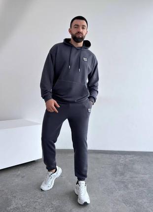Костюм мужской худи с капюшоном брюки на резинке графит2 фото