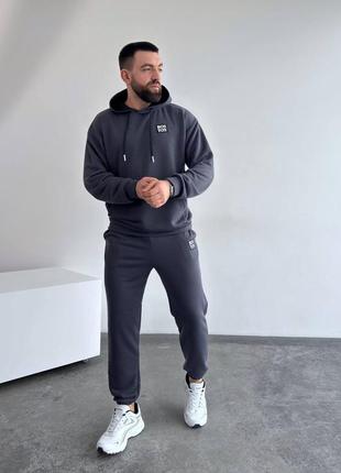 Костюм мужской худи с капюшоном брюки на резинке графит5 фото