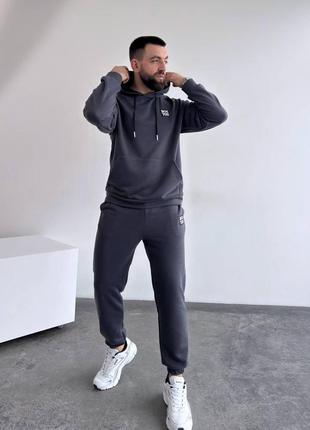 Костюм мужской худи с капюшоном брюки на резинке графит6 фото