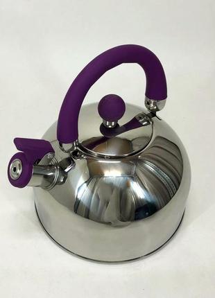 Чайник unique со свистком un-5302 2,5л, красивый чайник для газовой плиты. цвет: фиолетовый3 фото