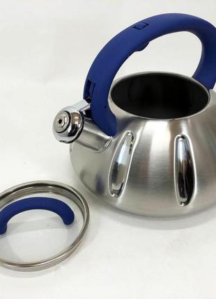 Чайник із свистком unique un-5303 кухонний на 3 літри, чайник для газової плитки. колір: синій9 фото
