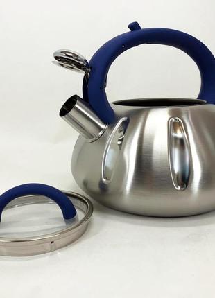 Чайник із свистком unique un-5303 кухонний на 3 літри, чайник для газової плитки. колір: синій2 фото
