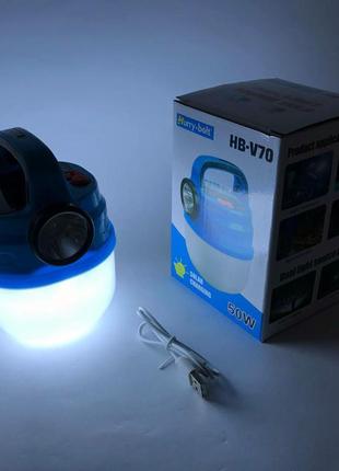 Підвісний ліхтар світильник led з гачком для кемпінгу, ліхтариком та сонячною панеллю. колір: синій2 фото