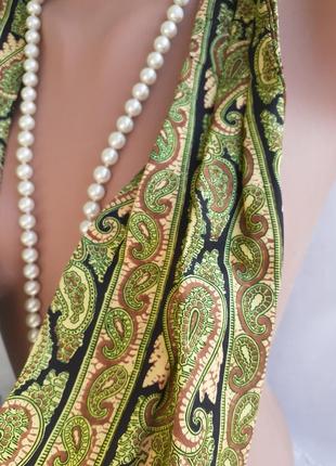 All silk 🦎 100% натуральный шелк винтаж шарф аскот с косыми концами  пейсли огурец7 фото